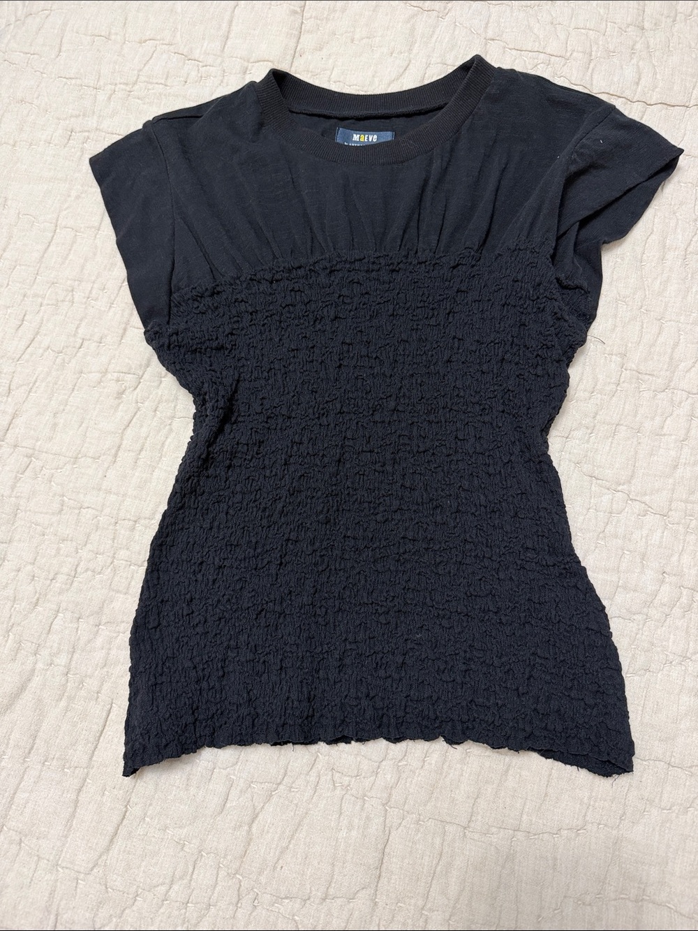 Maeve Black Short Sleeve Smocked Top